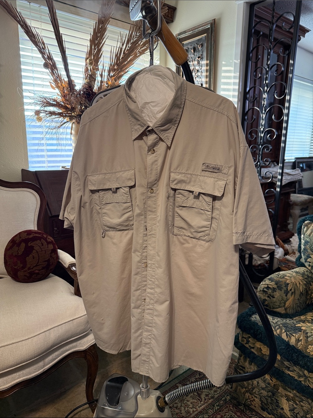 Columbia Short-Sleeve Fishing Shirt - Beige/Tan